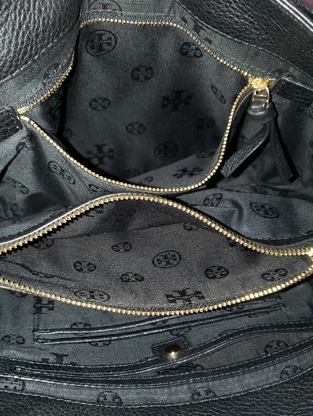 Tory Burch Black Pebble Leather Bombe Flap Shoulder Bag🖤💛 - Picture 14 of 16